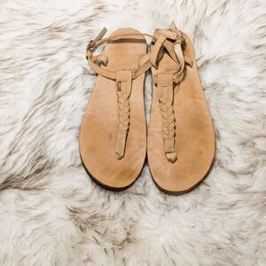 Rainbow Braided T-Street Sandals Tan Leather Ankle Buckle 9.5-10.5 Thong